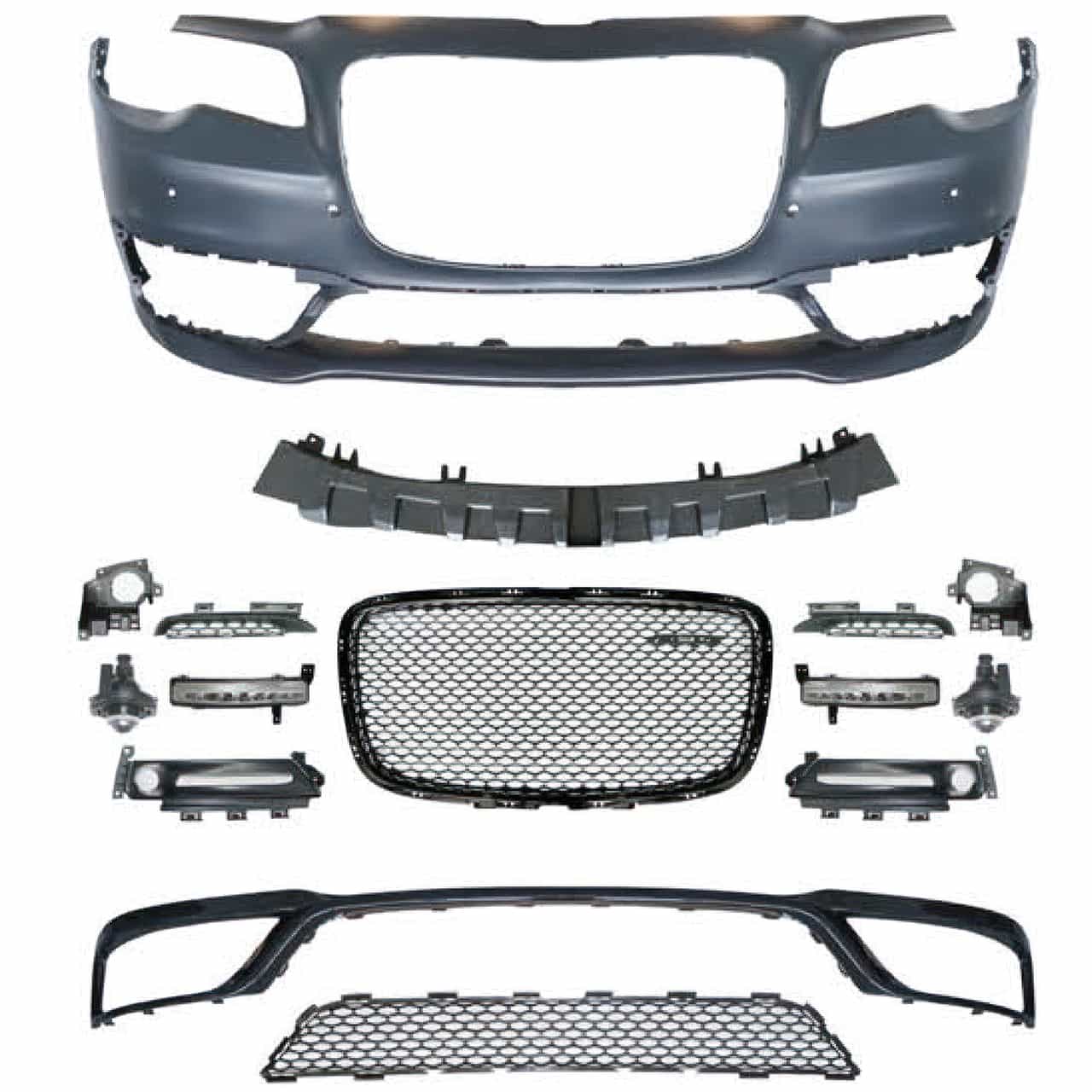 Vicrez Replacement Front Bumper With Fog Lamp & DRL (With Sensor Hole/Without Trailer Cover) vz102661 for Chrysler 300 SRT 2012-2023