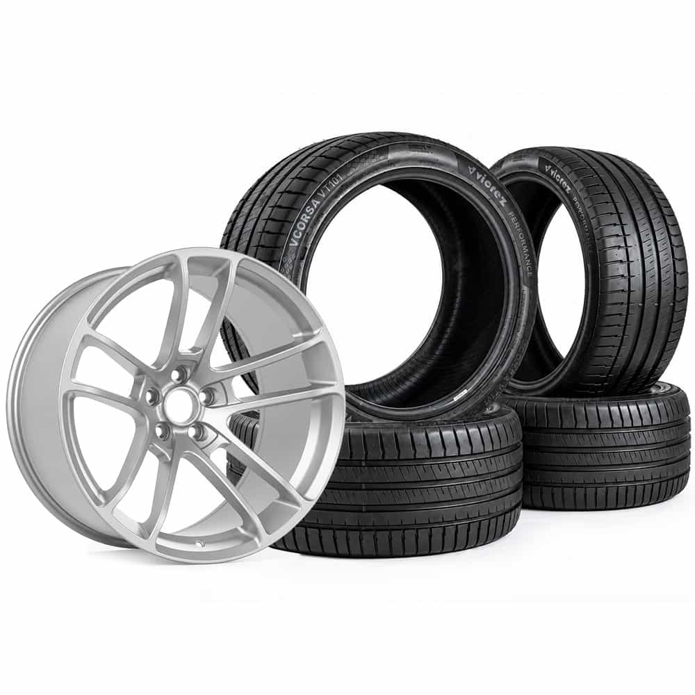 20x11 Hellcat Widebody Matte Silver Staggered Wheels & Vicrez Performance VCORSA 305/35ZR20 & 315/35ZR20 All Season VT101 Tire Package vzn125472 | Jeep Grand Cherokee Widebody 2011-2023