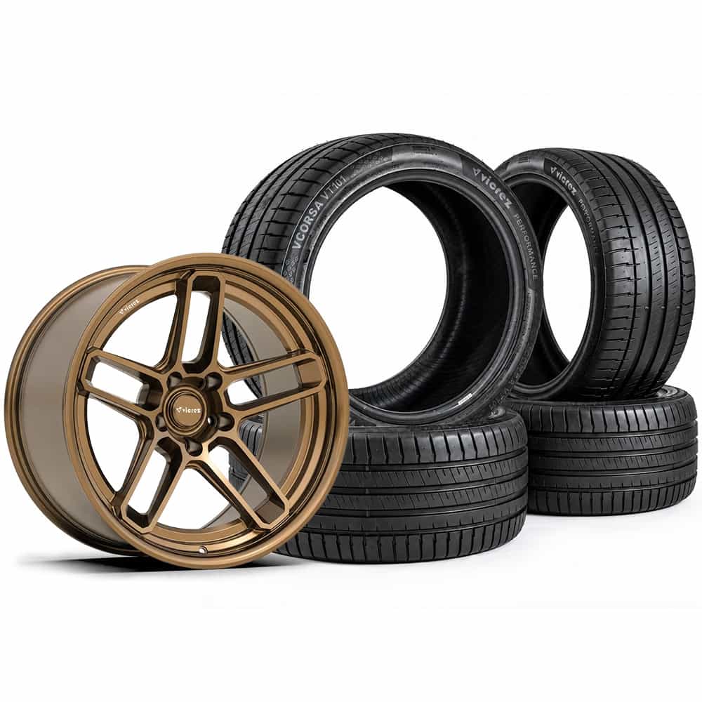 20x11 VD170 Satin Bronze Staggered Wheels & Vicrez Performance VCORSA 305/35ZR20 & 315/35ZR20 All Season VT101 Tire Package vzn125061 | Dodge Challenger Widebody 2008-2023
