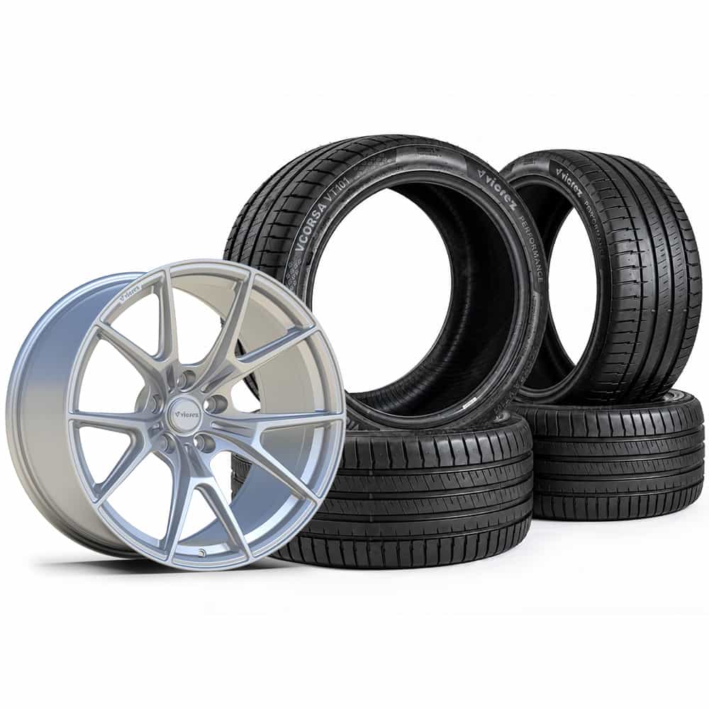 20x11 VFS190 Matte Silver Staggered Wheels & Vicrez Performance VCORSA 305/35ZR20 & 315/35ZR20 All Season VT101 Tire Package vzn125253