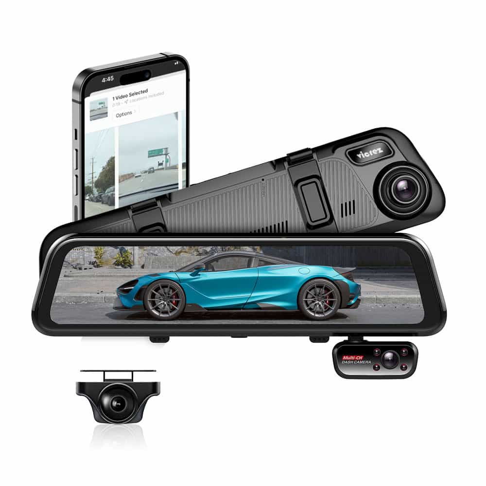 Vicrez Iris vzi103 Rearview Mirror Dash Car w/Cam Triple Front Inside Rear Cameras 4k Wifi GPS G-Sensor