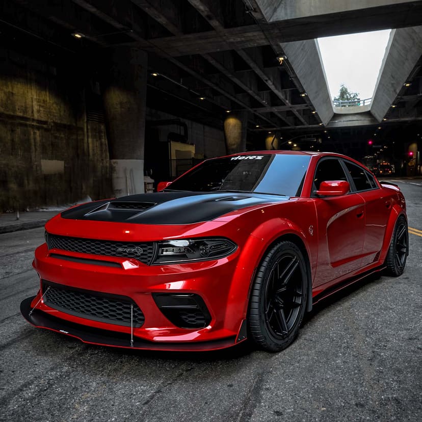 Red Dodge Charger Widebody x Vicrez VXC Matte Black Wheel