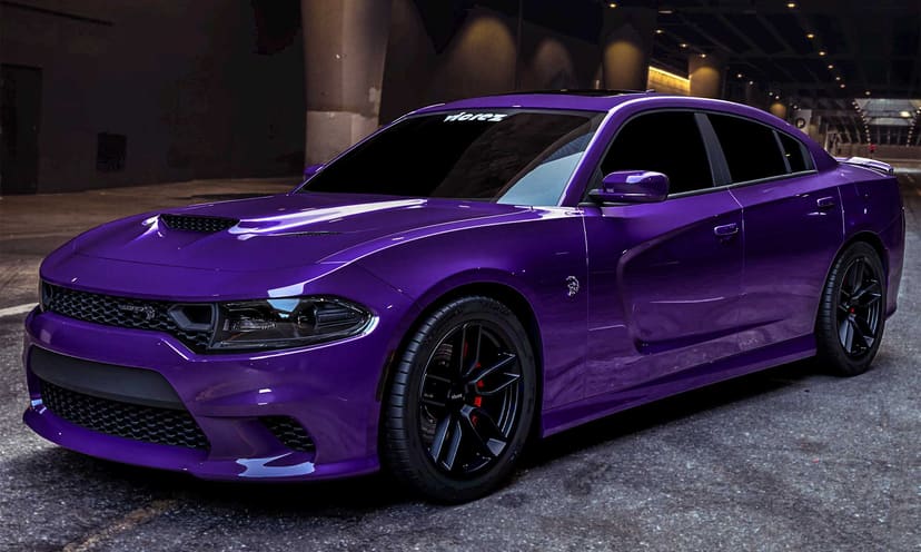 Purple Dodge Charger Widebody x Hellcat Redeye Style Widebody Matte Black Wheel
