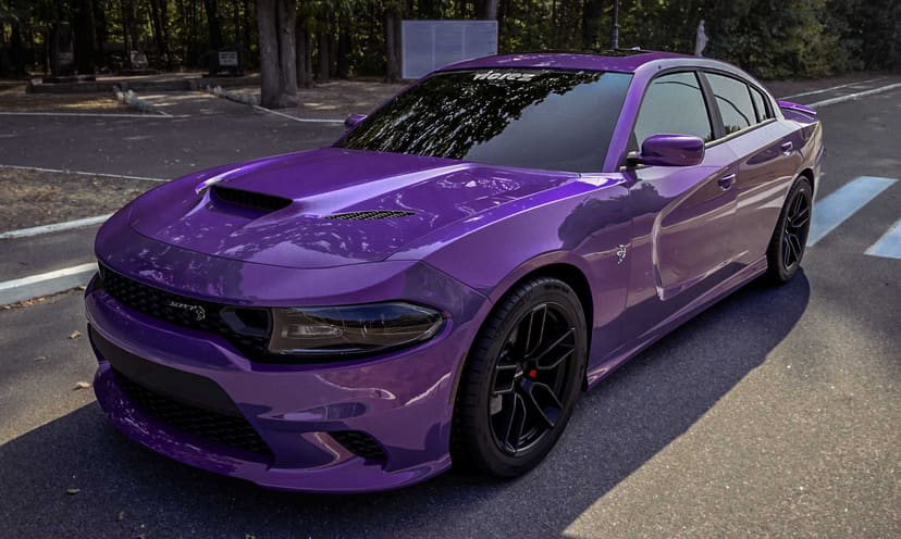 Purple Dodge Charger Widebody x Hellcat Redeye Style Widebody Matte Black Wheel
