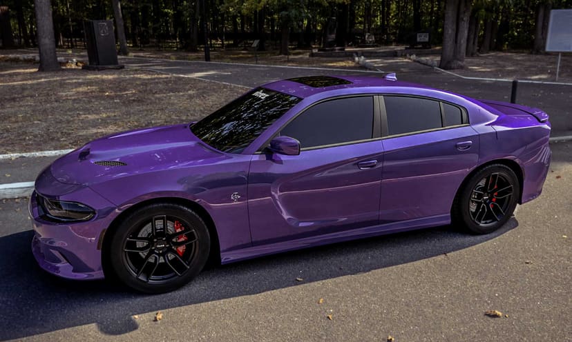 Purple Dodge Charger Widebody x Hellcat Redeye Style Widebody Matte Black Wheel
