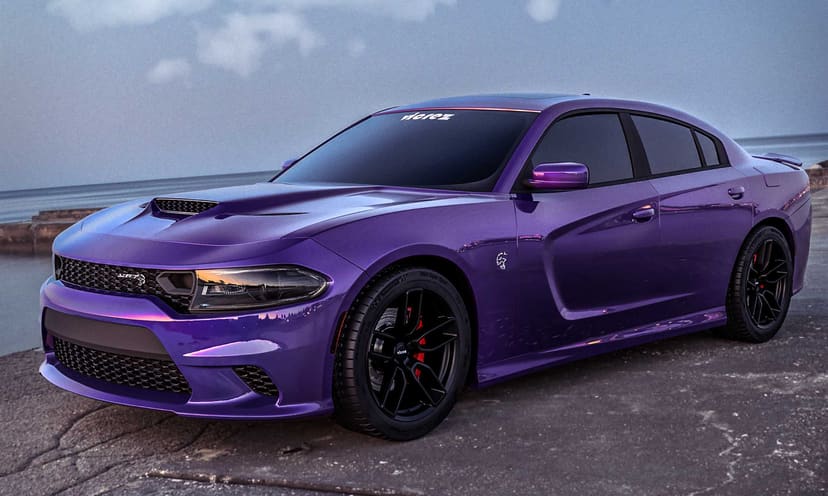 Purple Dodge Charger Widebody x Hellcat Redeye Style Matte Black Wheel
