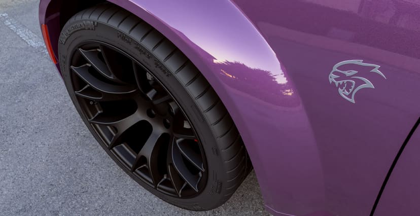Purple Dodge Charger Widebody x Hellcat Style Widebody Matte Black Wheel