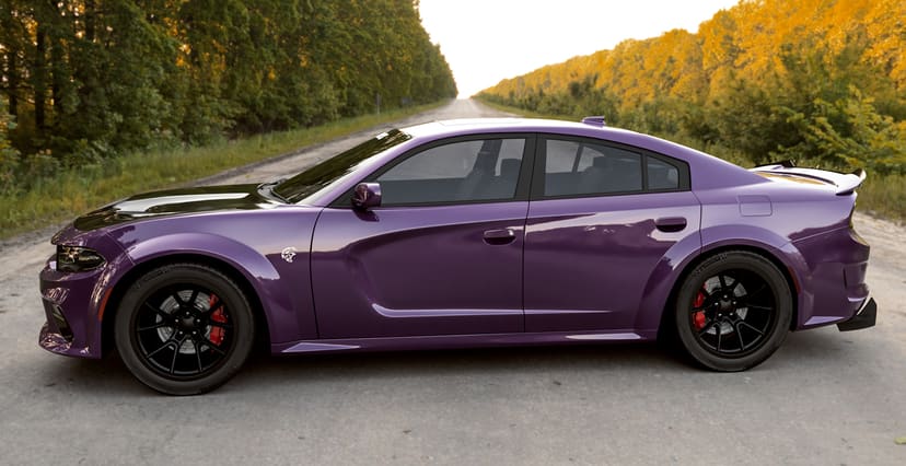 Purple Dodge Challenger Widebody x Redeye Demon Style Widebody Matte Black Wheel 20