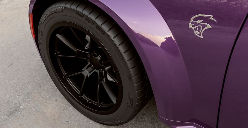 Purple Dodge Challenger Widebody x Redeye Demon Style Widebody Matte Black Wheel 20
