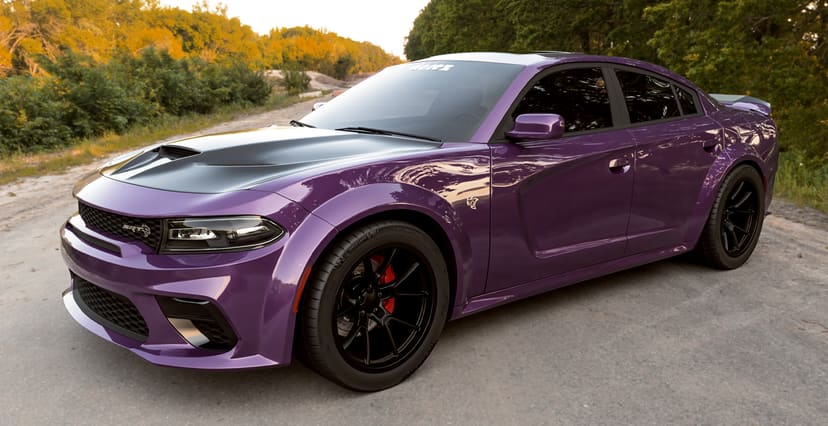Purple Dodge Charger Widebody x Redeye Demon Style Matte Black Wheel