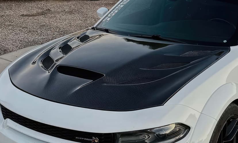 Vicrez Carbon Fiber Hellcat SRT Hood w/ Vent Scoop vz102503 | Dodge Charger 2015-2021