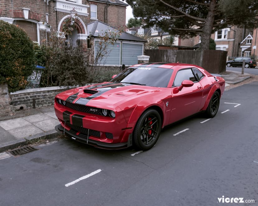 Red Dodge Challenger x Vicrez Wide Body Fender Flares vz101488