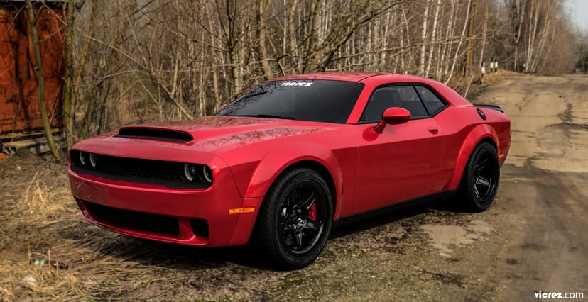 Red Vicrez Hood W/ Air Vent Scoop Demon Style vz102129 | Dodge Challenger 2008-2020