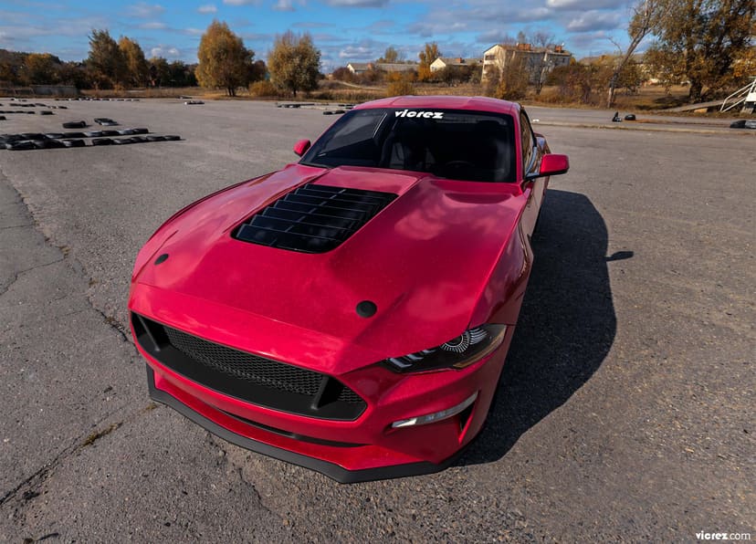 Red Vicrez Hood W/ Air Vent Scoop GT500 Style vz102168| Ford Mustang 2015-2017