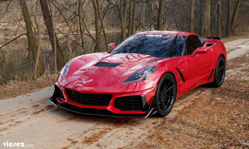 Red Corvette C7 Stingray x Vicrez VZR1 Front Bumper vz101478