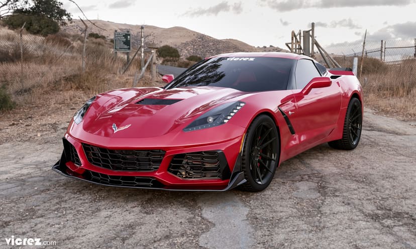 Red Corvette C7 Stingray x Vicrez VZR1 Front Bumper vz101478