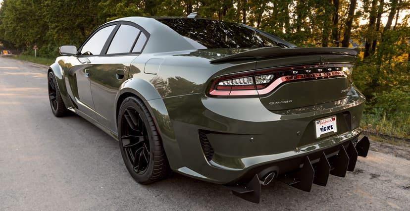 Green Dodge Charger Widebody x Hellcat Redeye Style Widebody Matte Black Wheel
