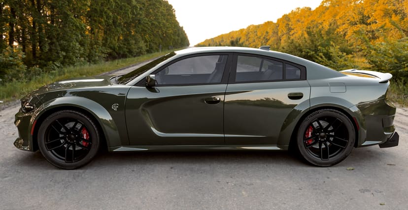 Green Dodge Charger Widebody x Hellcat Redeye Style Widebody Matte Black Wheel
