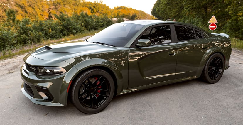 Green Dodge Charger Widebody x Hellcat Redeye Style Widebody Matte Black Wheel
