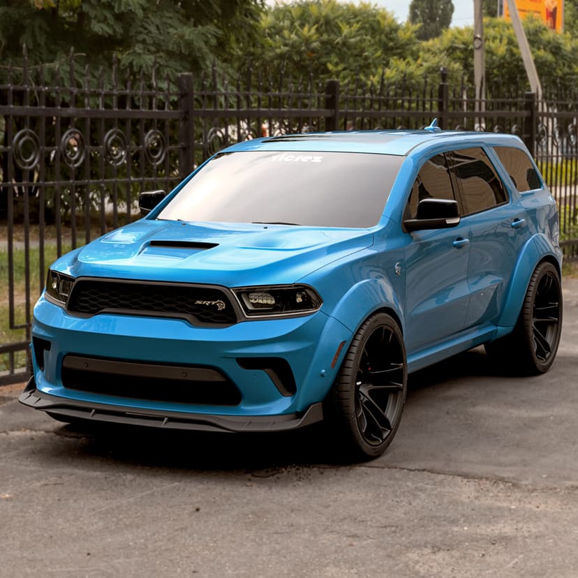 Blue Dodge Durango x Durango SRT Style Matte Black Wheel