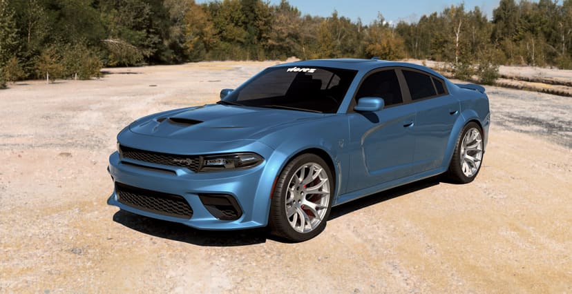 Purple Dodge Charger Widebody x Hellcat Style Widebody Matte Silver Wheel