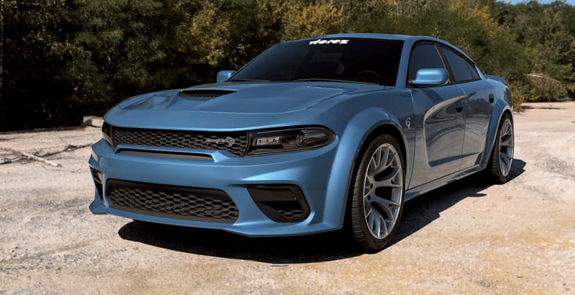 Purple Dodge Charger Widebody x Hellcat Style Widebody Matte Silver Wheel