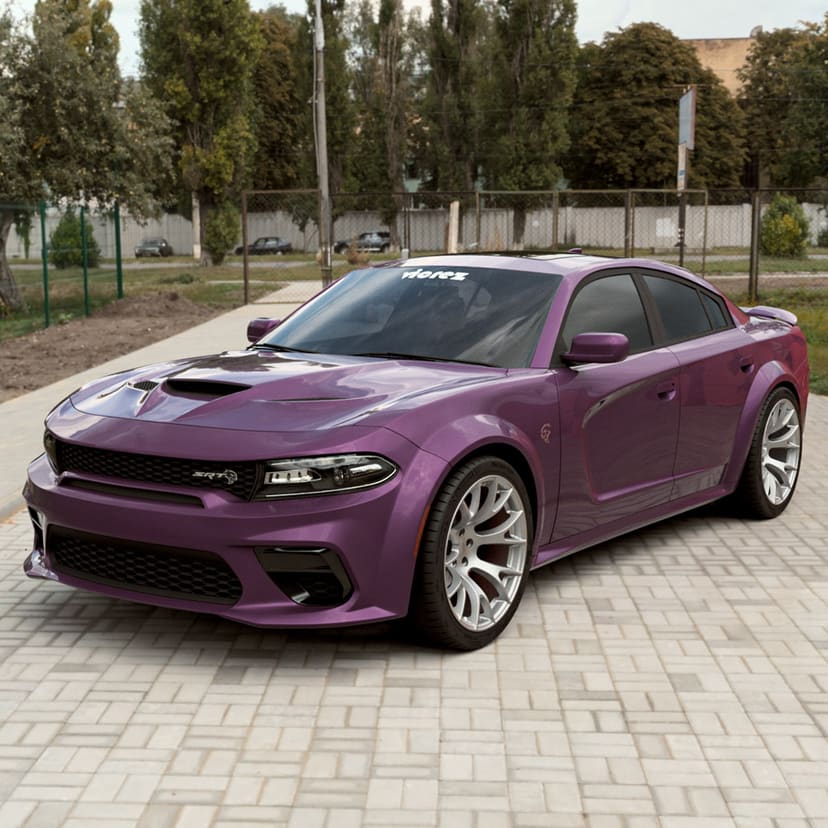 Green Dodge Charger Widebody x Hellcat Style Widebody Matte Silver Wheel