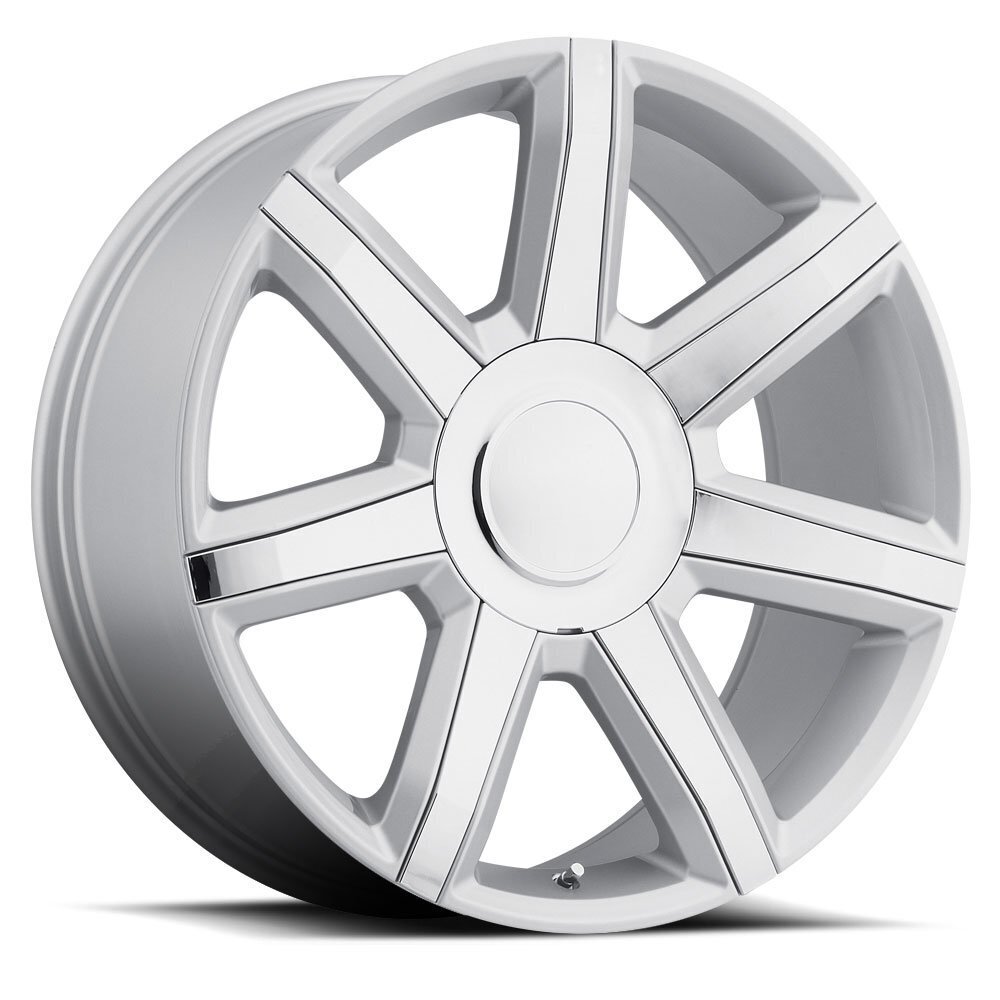 Factory Reproductions FR 56 Escalade Luxury Silver Chrome Inserts Wheel (22" x 9", +24 Offset, 6x5.5 Bolt Pattern, 78.1mm Hub) vzn119449