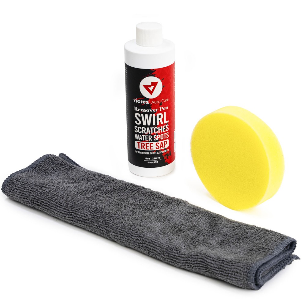 Vicrez Auto Care vac102 Remover Pro Swirl, Scratches, Water Spots, Tree Sap w/ Microfiber Towel and Sponge Kit