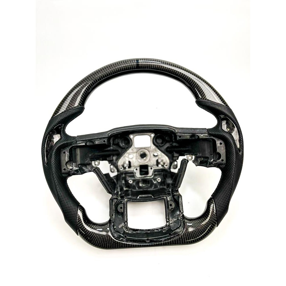 Vicrez Carbon Fiber OEM Steering Wheel vz101902 | Ford F-150 | F-250 | F-350 2015-2021 | Ring: Black / Material: Black Carbon Fiber / Stitching: Black / Hand Grips: Black Leather / Inlay: Forged Carbon Fiber