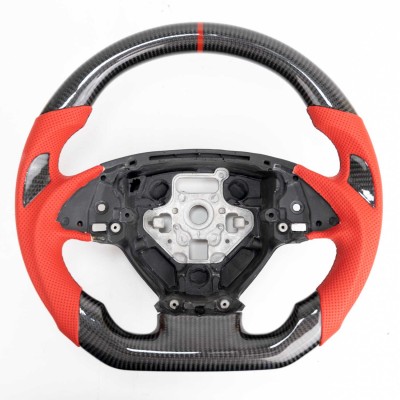 Vicrez Carbon Fiber OEM Steering Wheel vz102114 | Chevrolet Corvette C7 2014-2019 | Ring: Red / Material: Black Carbon Fiber / Stitching: Black / Hand Grips: Red Leather / Inlay: Black