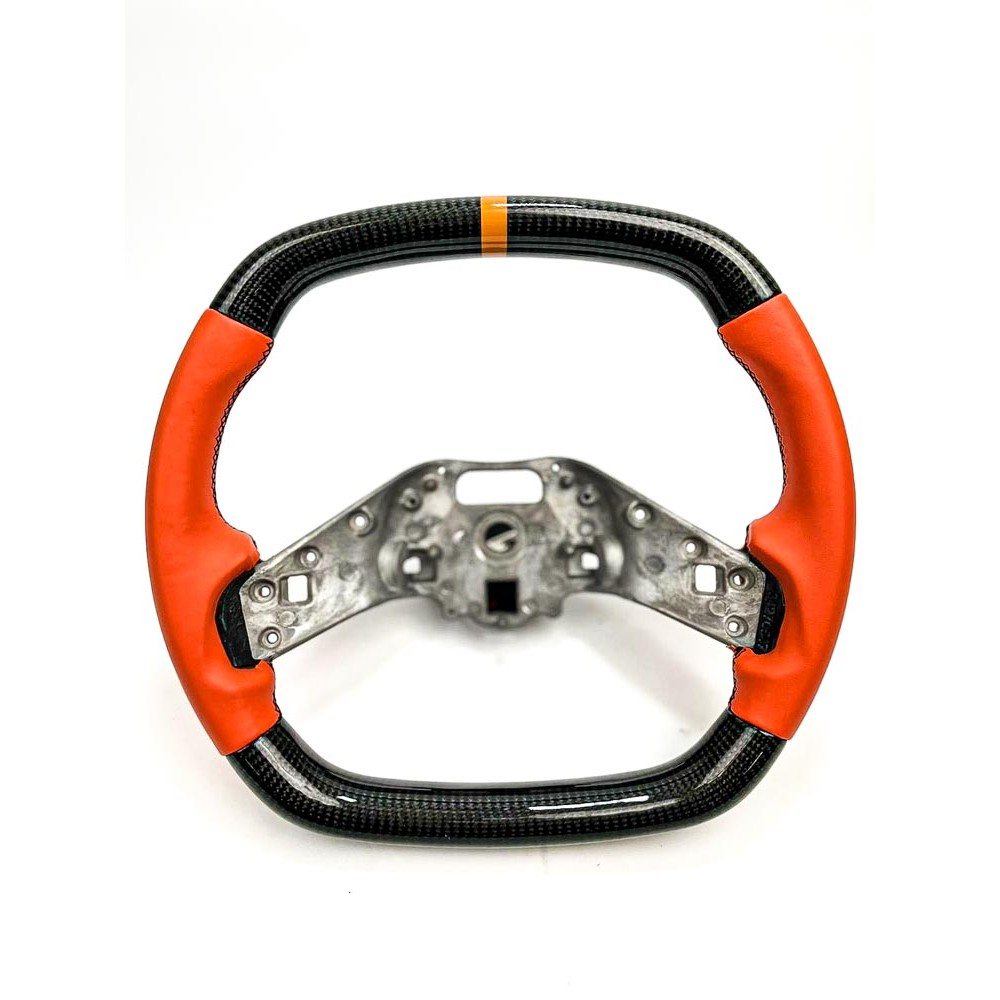 Vicrez Carbon Fiber OEM Steering Wheel vz102116 | Chevrolet Corvette C8 2020-2021 | Ring: Orange / Material: Black Carbon Fiber / Stitching: Black / Hand Grips: Orange Leather