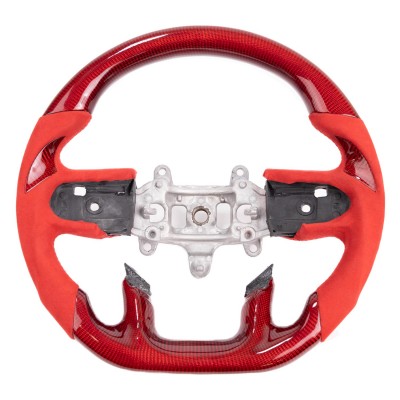 Vicrez Carbon Fiber OEM Steering Wheel vz102366 | RAM 1500 2019-2022 | Ring: None / Material: Red Carbon Fiber / Stitching: Red / Hand Grips: Red Alcantara / Inlay: Red / Paddle Shifters: Yes