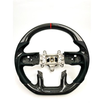 Vicrez Carbon Fiber OEM Steering Wheel vz102366 | RAM 1500 2019-2022 | Ring: Red / Material: Black Carbon Fiber / Stitching: Black / Hand Grips: Black Leather / Inlay: Black