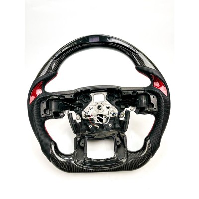 Vicrez Carbon Fiber Steering Wheel +LED Dash vz101901 | Ford F-150 | F-250 | F-350 2015-2021 | Material: Black Carbon Fiber / Stitching: Red / Hand Grips: Black Leather / Inlay: Red