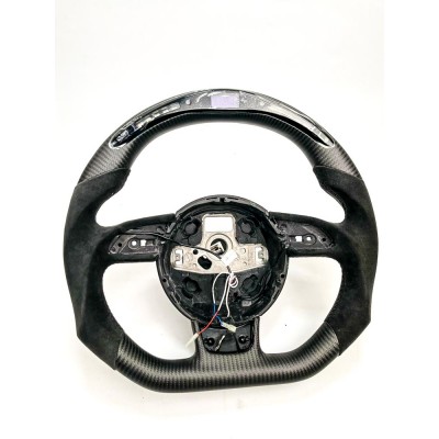 Vicrez Carbon Fiber Steering Wheel +LED Dash vz102202| Audi S3 | RS3 | S4 | RS4 | S5 | RS5 | S6 | RS6 | S7 | RS7 | SQ5 S-Line 2012-2018 | Material: Matte Carbon Fiber / Stitching: Black / Hand Grips: Black Alcatara