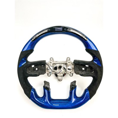 Vicrez Carbon Fiber Steering Wheel +LED Dash vz102367 | RAM 1500 2019-2021 | Material: Blue Carbon Fiber / Stitching: Blue / Hand Grips: Black Alcatara / Inlay: Blue