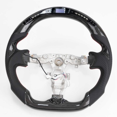 Vicrez Custom Carbon Fiber Steering Wheel +LED Dash vz101789 | Nissan 370z|Maxima|Sentra|Juke | Material: Black Carbon Fiber / Stitching: Red / Hand Grips: Carbon Fiber Leather / Inlay: Black