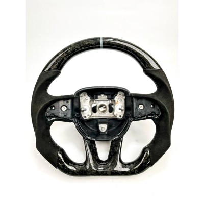 Vicrez Custom OEM Carbon Fiber Steering Wheel vz101785 | Dodge Charger 2015-2022 | Ring: Grey / Material: Forged Carbon Fiber / Stitching: Grey / Hand Grips: Black Alcatara