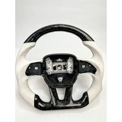 Vicrez Custom OEM Carbon Fiber Steering Wheel vz101785 | Dodge Charger 2015-2022 | Ring: Black / Material: Forged Carbon Fiber / Stitching: White / Hand Grips: White Leather