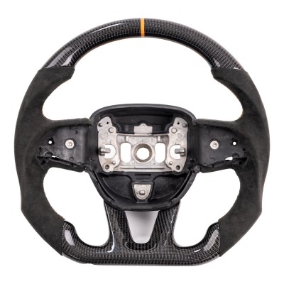 Vicrez Custom OEM Carbon Fiber Steering Wheel vz101785 | Dodge Charger 2015-2022 | Ring: Orange / Material: Black Carbon Fiber / Stitching: Orange / Hand Grips: Black Alcantara