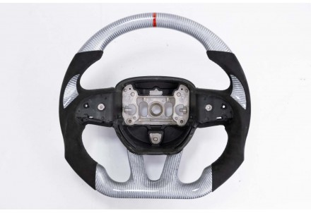 Vicrez Custom OEM Carbon Fiber Steering Wheel vz101785 | Dodge Charger 2015-2022 | Ring: Red / Material: Silver Carbon Fiber / Stitching: Black / Hand Grips: Black Alcantara / Inlay: Silver