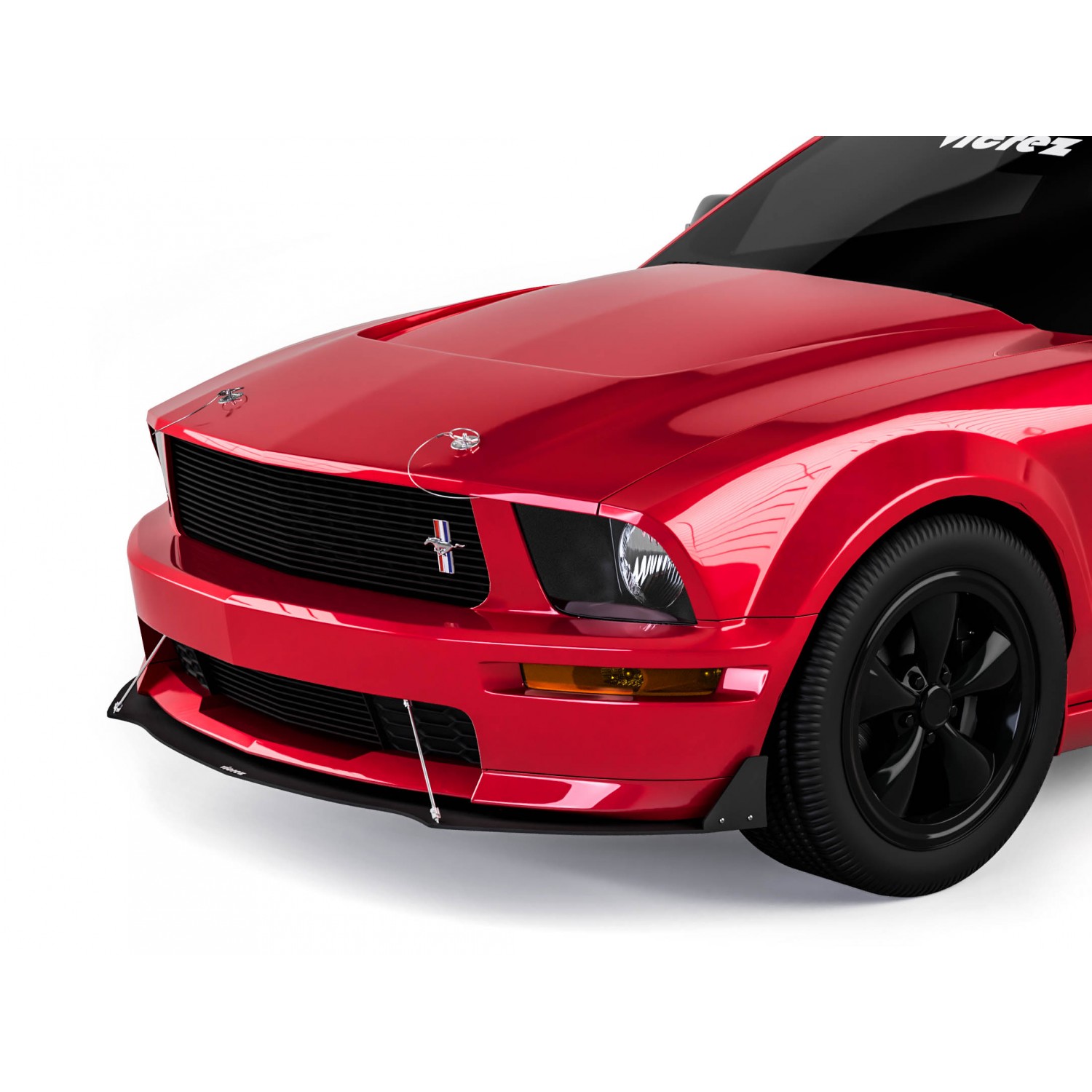 Glossy Black & Red Front Bumper Lip Splitter For Ford Mustang GT – 4pc ABS Kit