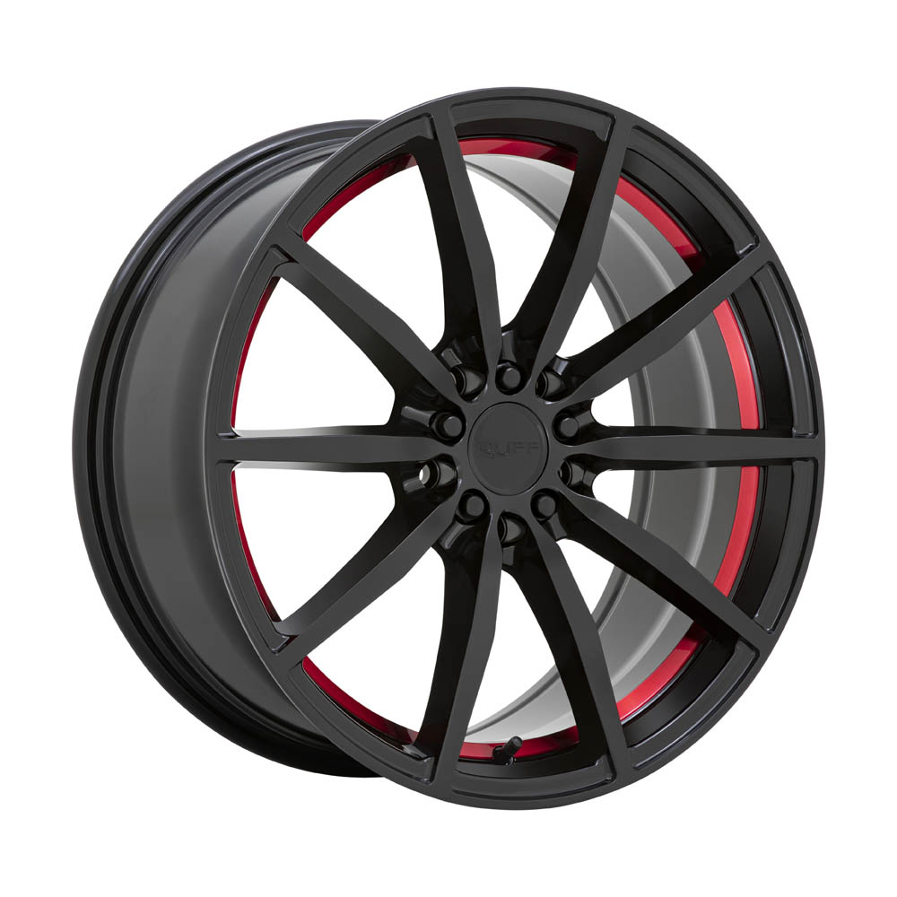 Ruff BURNOUT GLOSS BLACK With RED INNER LIP Wheel (18
