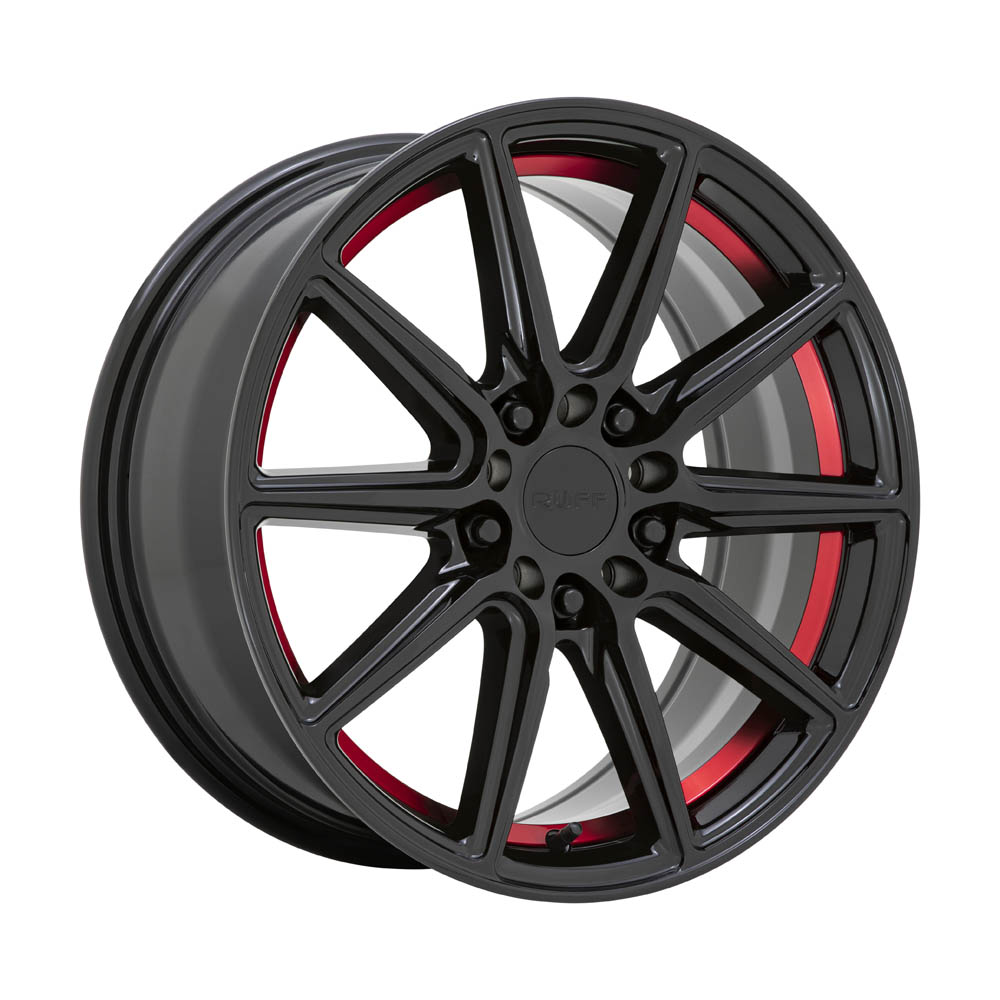 Ruff THROTTLE GLOSS BLACK With MACHINED RED INNER LIP Wheel (17