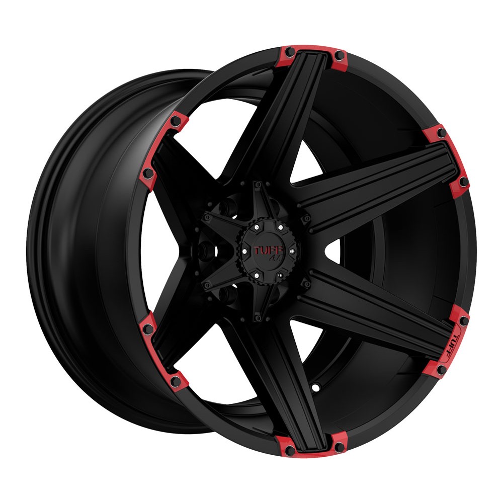 Tuff T12 SATIN BLACK W/ RED INSERTS Wheel (22