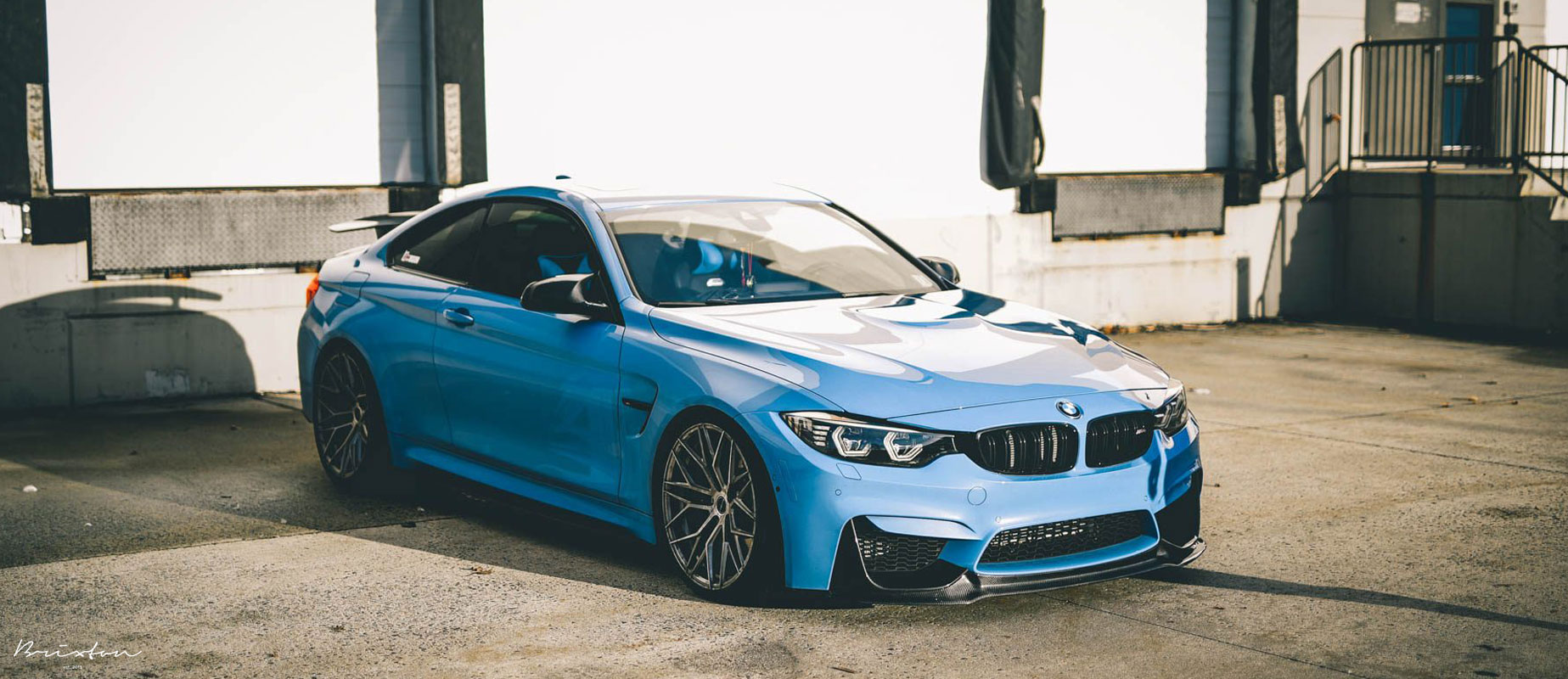 Yas Marina Blue Bmw F82 M4 Brixton Forged Cm10 Radial Forged Brushed Gloss Titanium Concave Wheels